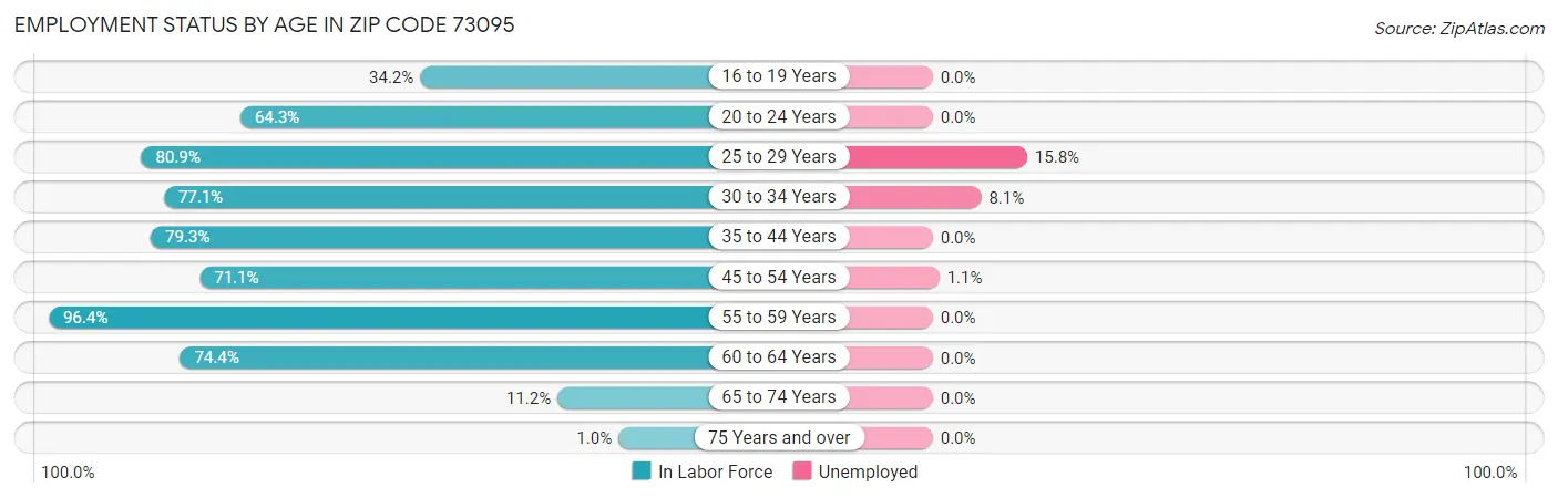Employment Status by Age in Zip Code 73095