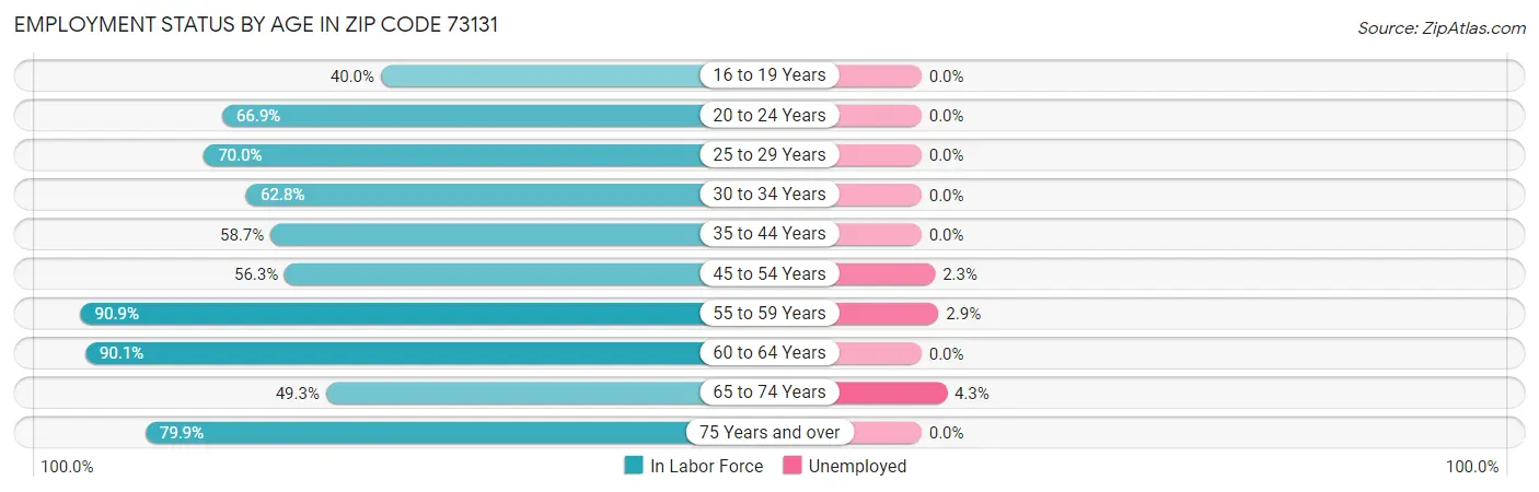 Employment Status by Age in Zip Code 73131