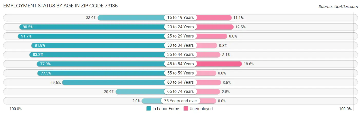 Employment Status by Age in Zip Code 73135