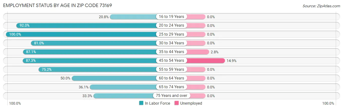 Employment Status by Age in Zip Code 73169