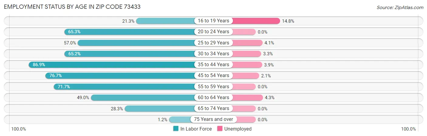 Employment Status by Age in Zip Code 73433