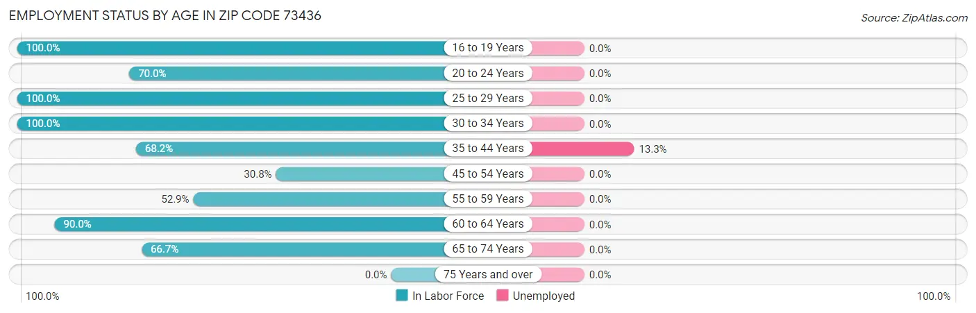 Employment Status by Age in Zip Code 73436