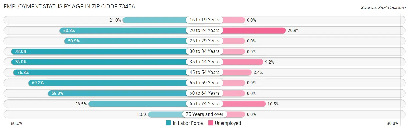Employment Status by Age in Zip Code 73456