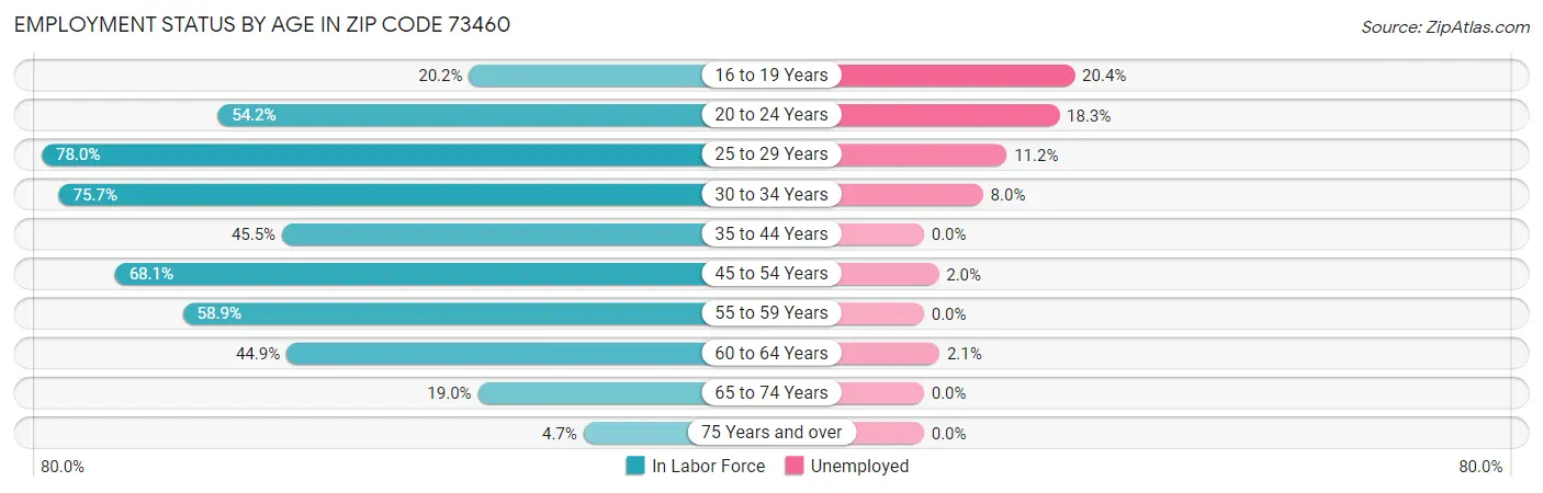 Employment Status by Age in Zip Code 73460