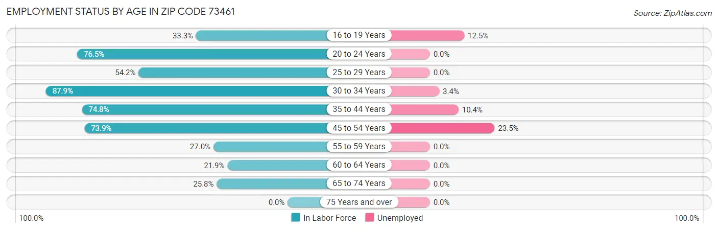 Employment Status by Age in Zip Code 73461