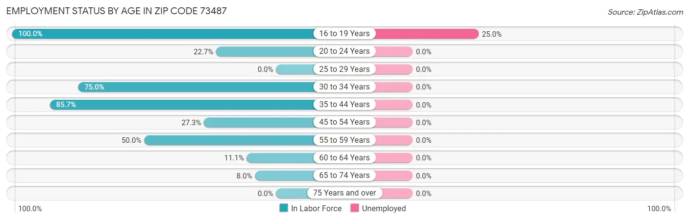 Employment Status by Age in Zip Code 73487