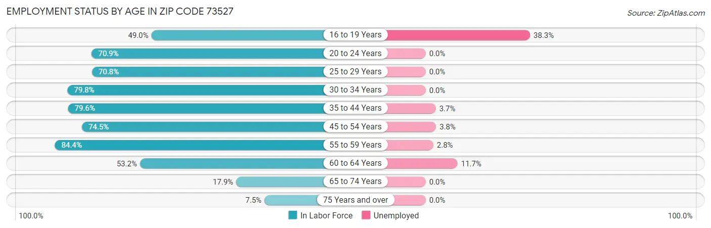 Employment Status by Age in Zip Code 73527