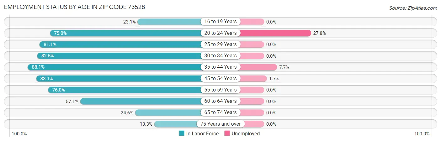 Employment Status by Age in Zip Code 73528