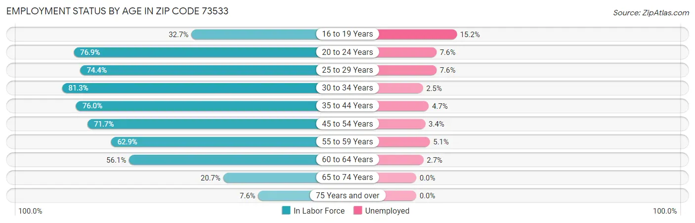Employment Status by Age in Zip Code 73533