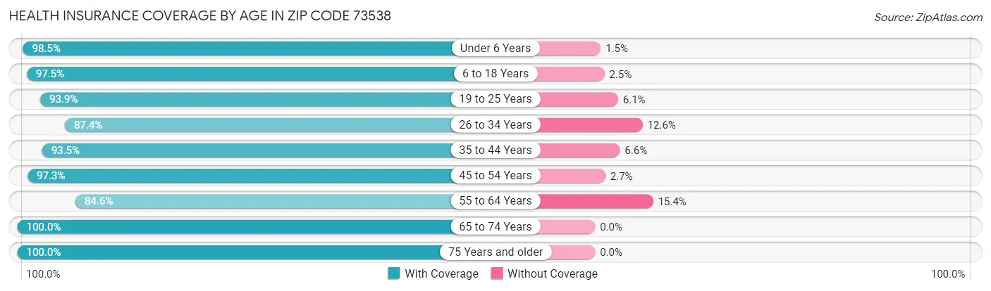 Health Insurance Coverage by Age in Zip Code 73538