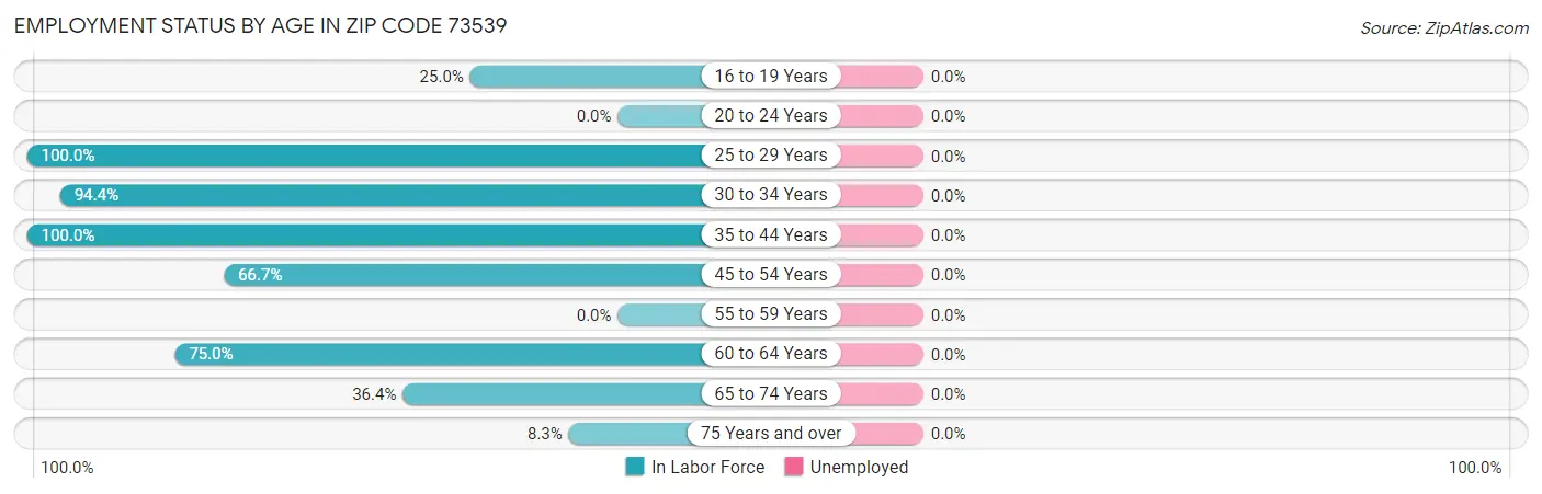 Employment Status by Age in Zip Code 73539