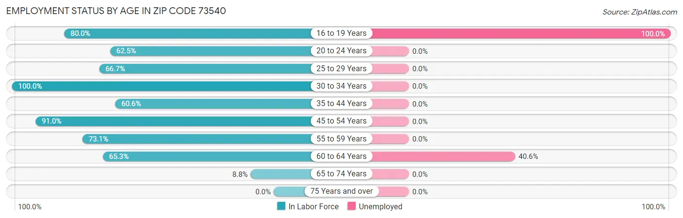 Employment Status by Age in Zip Code 73540