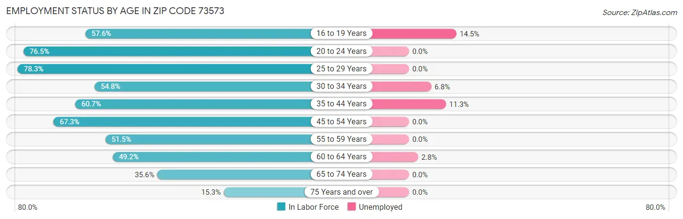 Employment Status by Age in Zip Code 73573