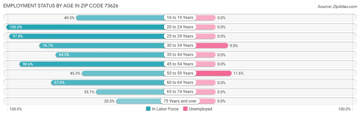 Employment Status by Age in Zip Code 73626