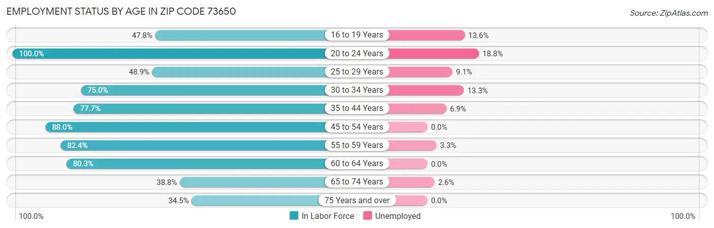 Employment Status by Age in Zip Code 73650