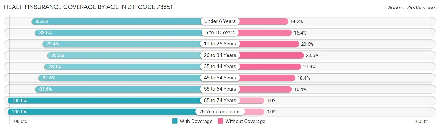 Health Insurance Coverage by Age in Zip Code 73651