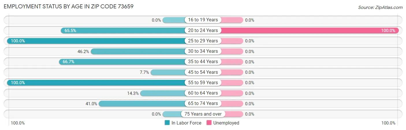 Employment Status by Age in Zip Code 73659