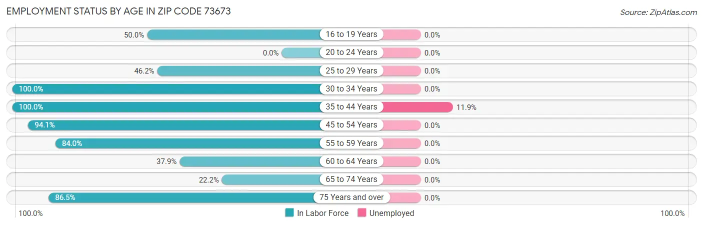 Employment Status by Age in Zip Code 73673