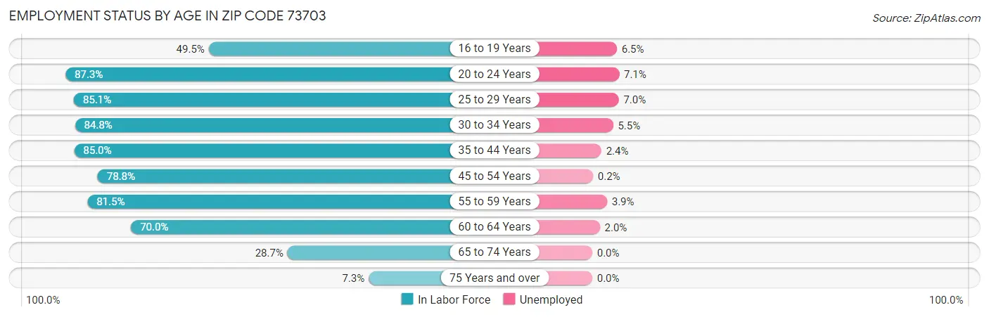Employment Status by Age in Zip Code 73703