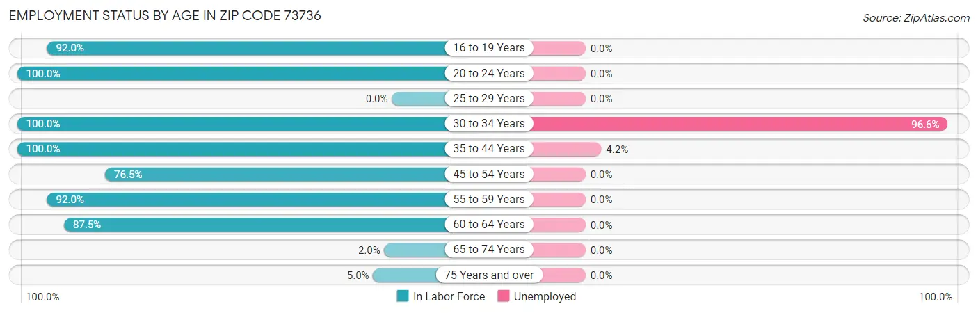 Employment Status by Age in Zip Code 73736