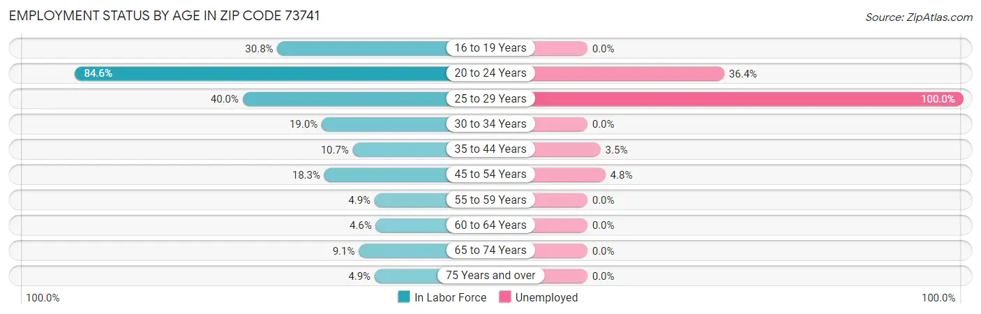Employment Status by Age in Zip Code 73741