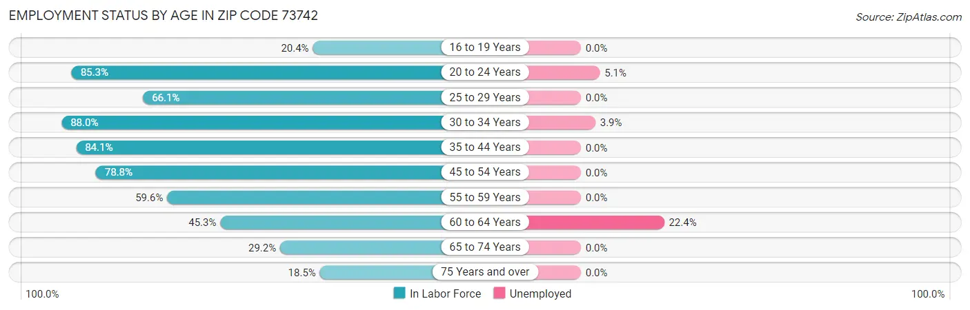 Employment Status by Age in Zip Code 73742