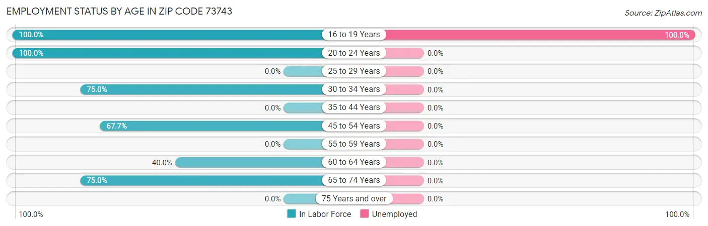 Employment Status by Age in Zip Code 73743