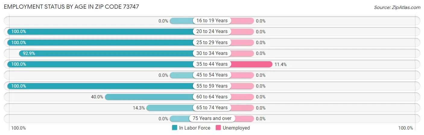Employment Status by Age in Zip Code 73747
