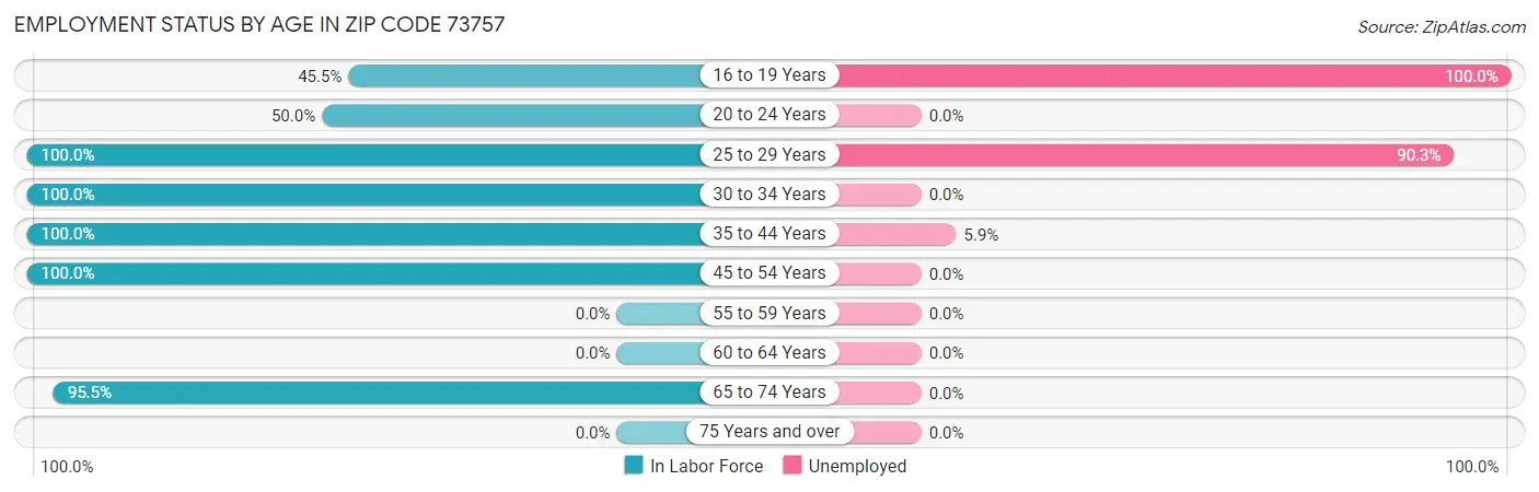 Employment Status by Age in Zip Code 73757