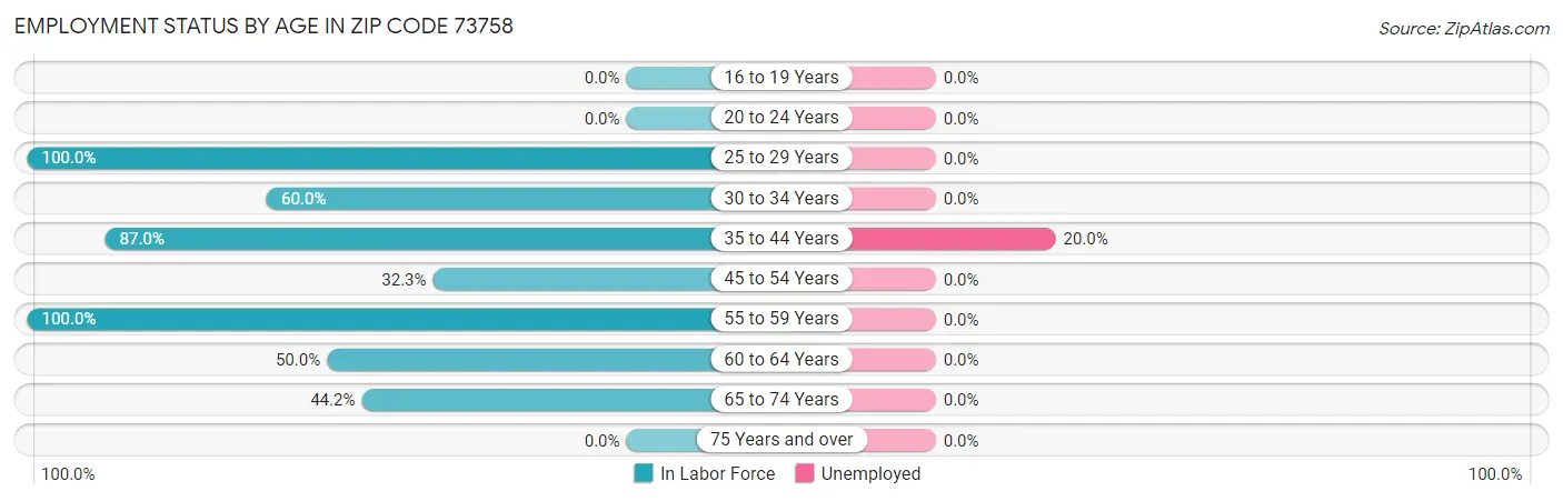 Employment Status by Age in Zip Code 73758