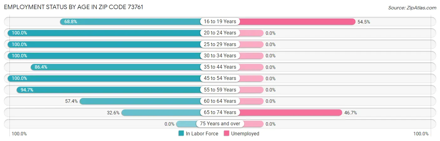 Employment Status by Age in Zip Code 73761