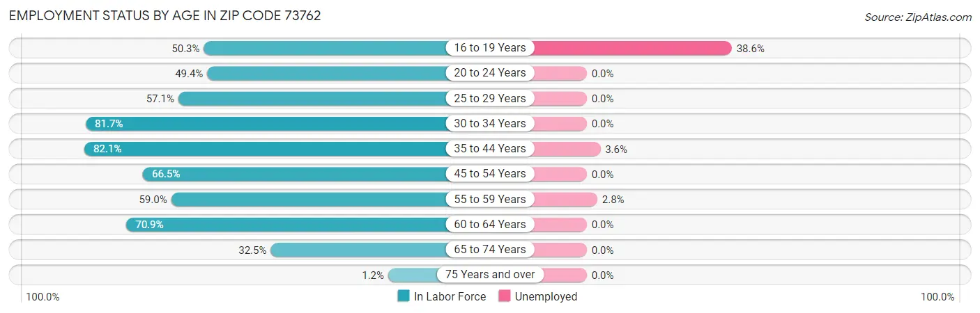 Employment Status by Age in Zip Code 73762