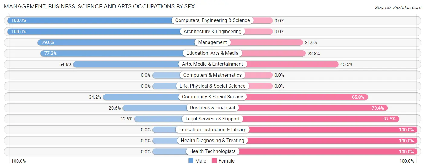 Management, Business, Science and Arts Occupations by Sex in Zip Code 73762