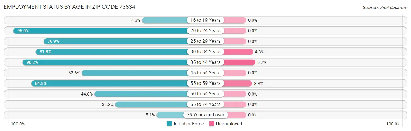 Employment Status by Age in Zip Code 73834