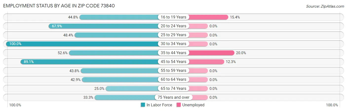 Employment Status by Age in Zip Code 73840