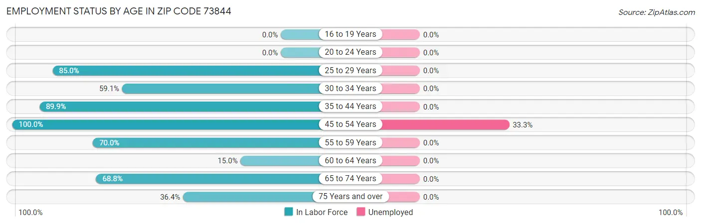 Employment Status by Age in Zip Code 73844