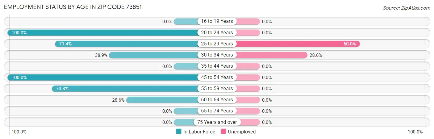 Employment Status by Age in Zip Code 73851
