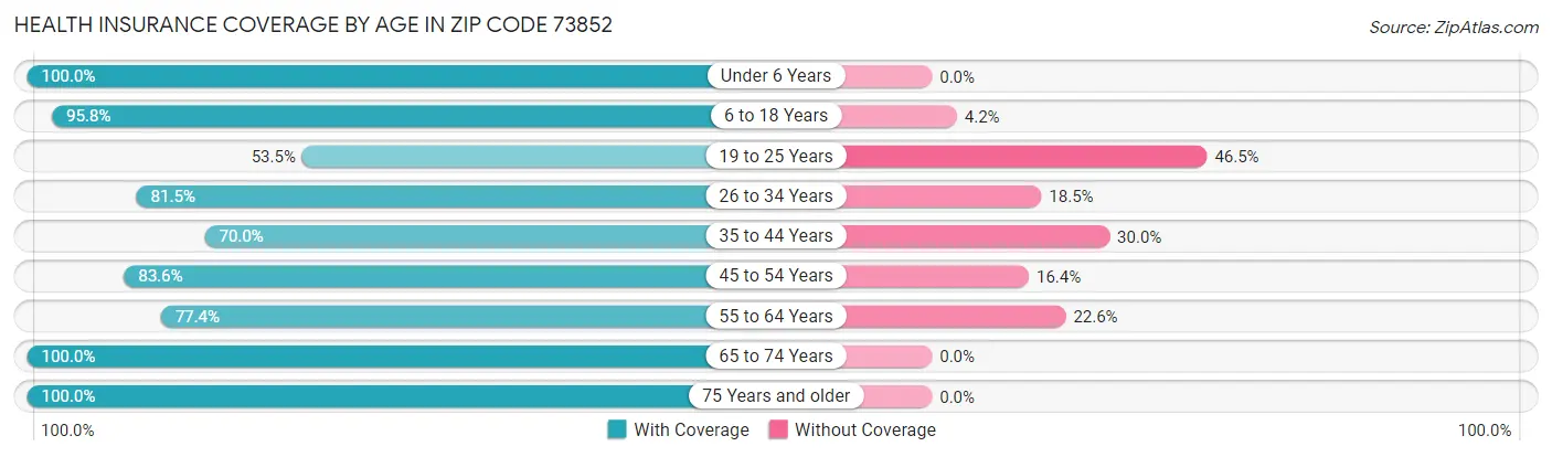 Health Insurance Coverage by Age in Zip Code 73852