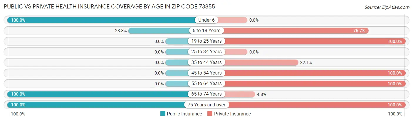 Public vs Private Health Insurance Coverage by Age in Zip Code 73855