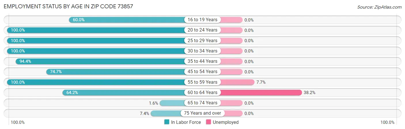 Employment Status by Age in Zip Code 73857