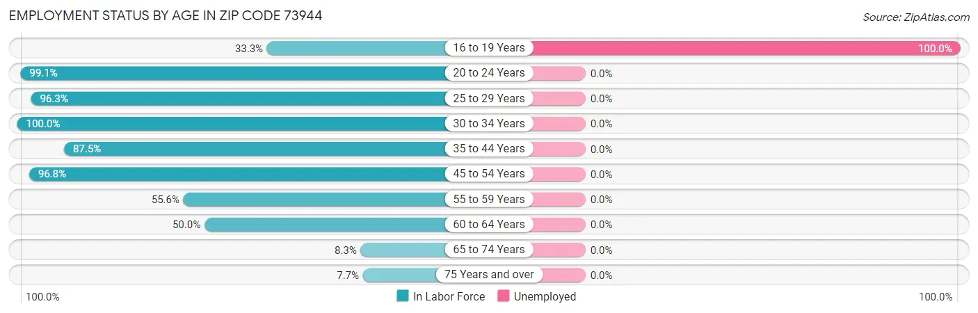 Employment Status by Age in Zip Code 73944