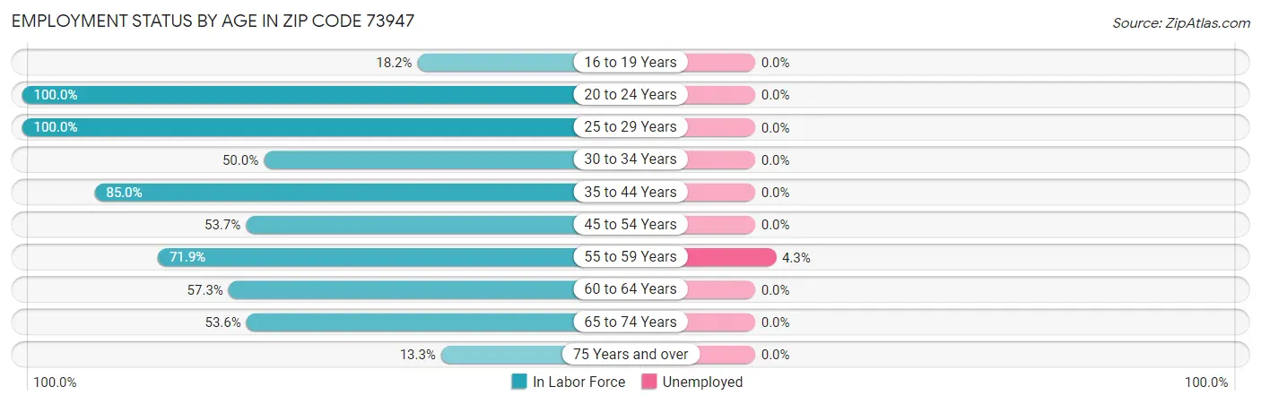 Employment Status by Age in Zip Code 73947