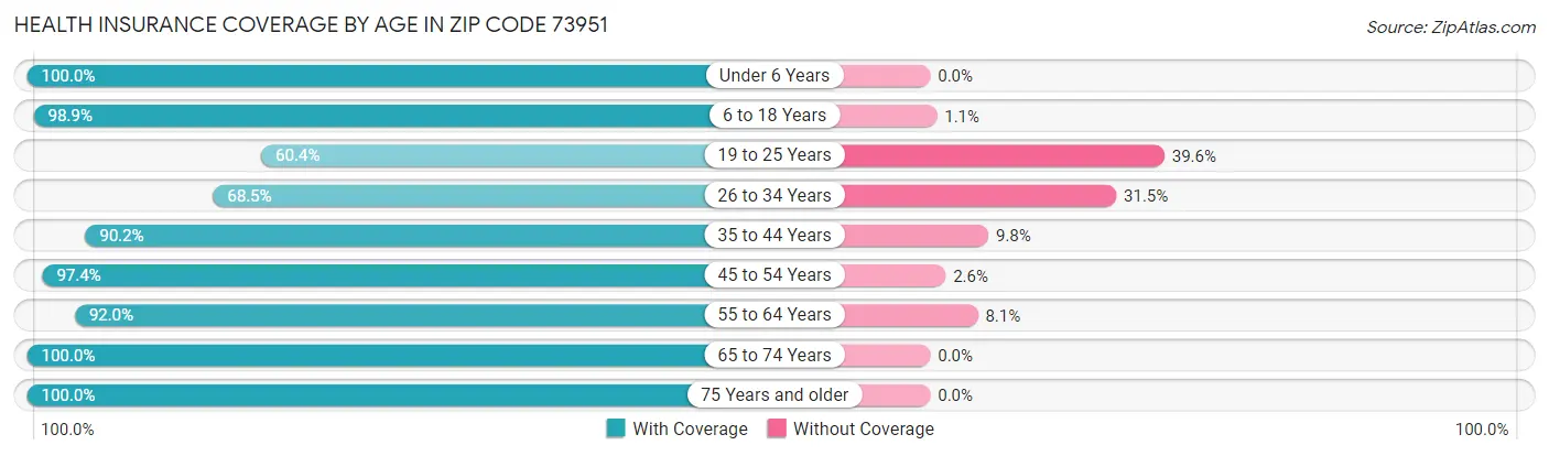 Health Insurance Coverage by Age in Zip Code 73951