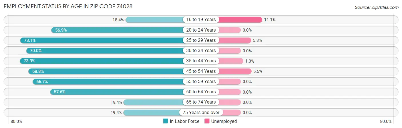 Employment Status by Age in Zip Code 74028