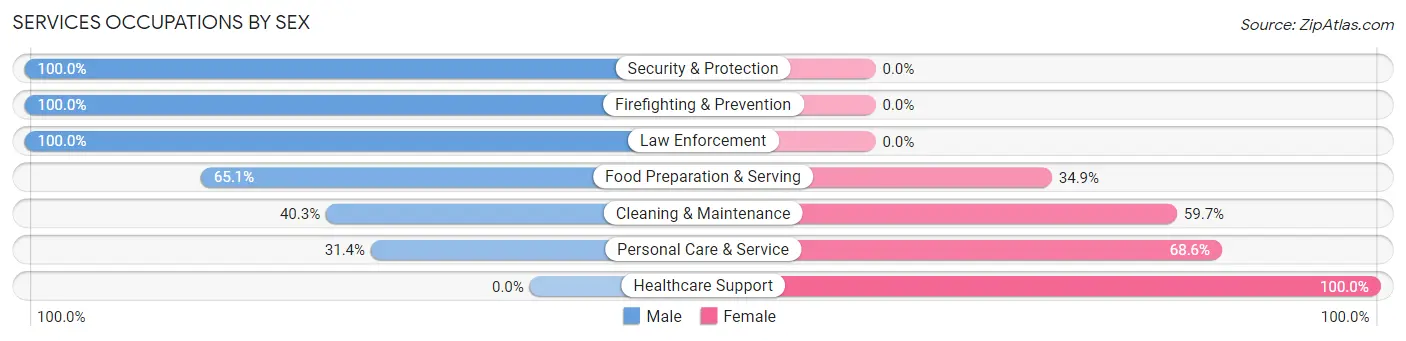 Services Occupations by Sex in Zip Code 74053
