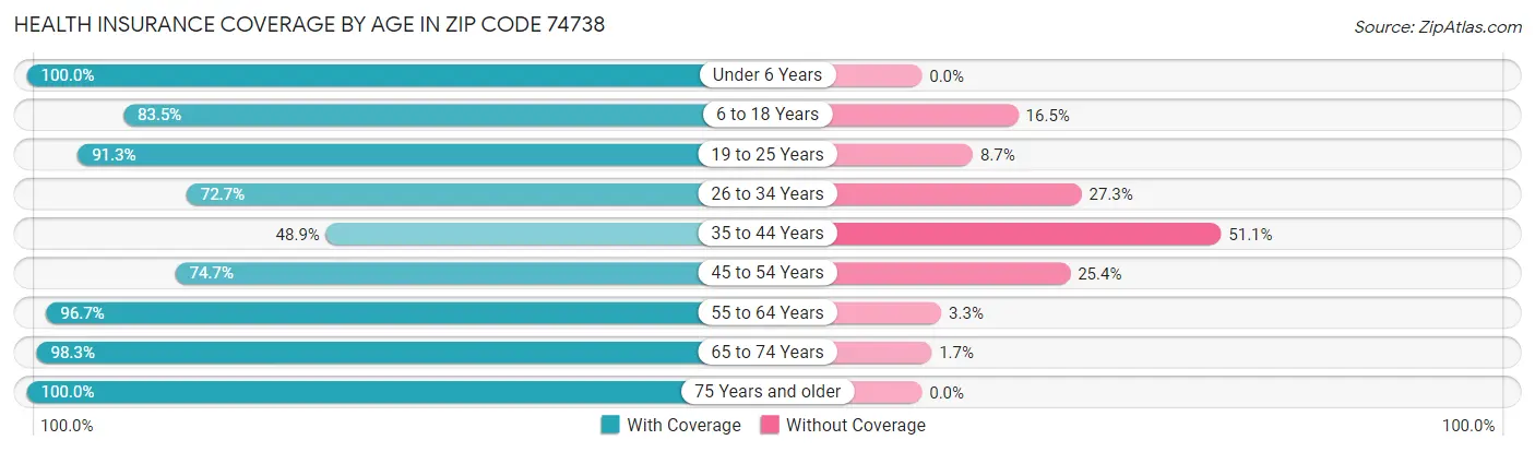 Health Insurance Coverage by Age in Zip Code 74738