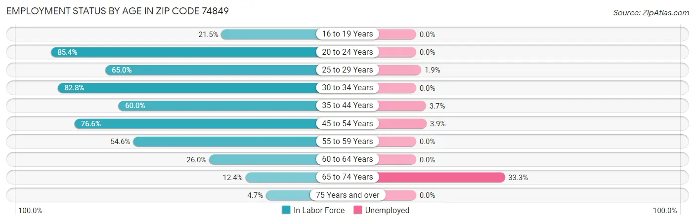 Employment Status by Age in Zip Code 74849