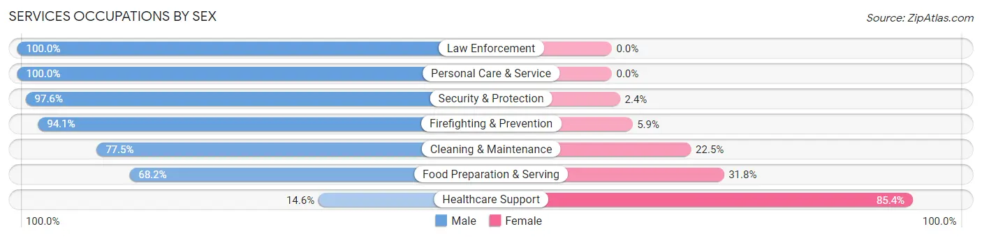 Services Occupations by Sex in Zip Code 74872
