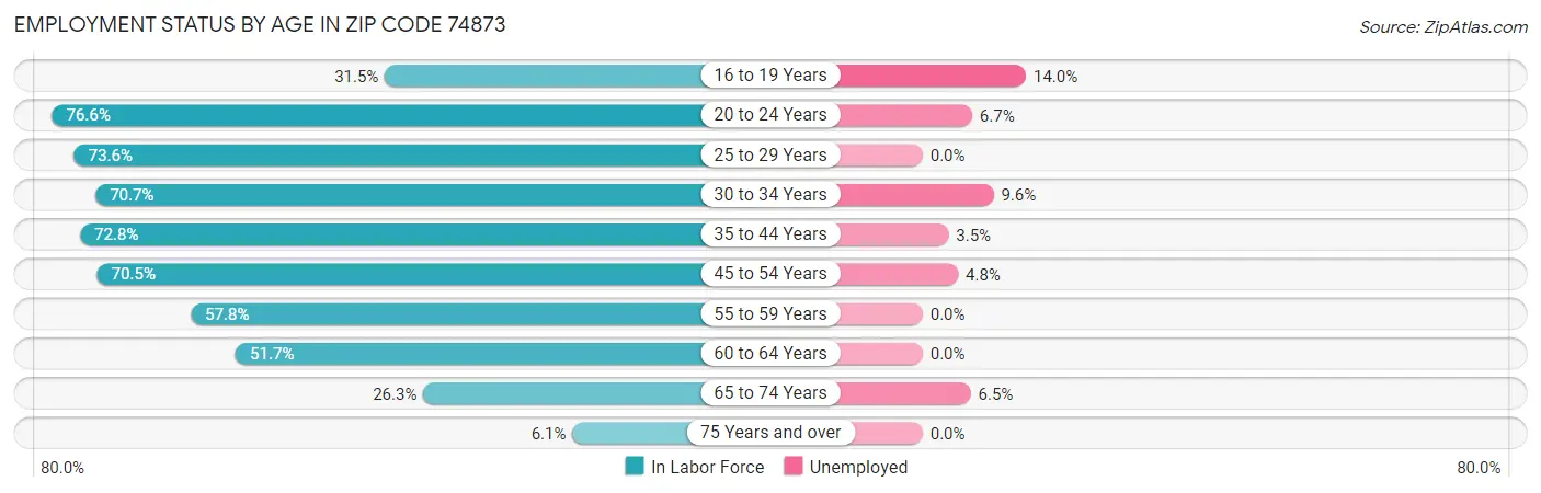 Employment Status by Age in Zip Code 74873