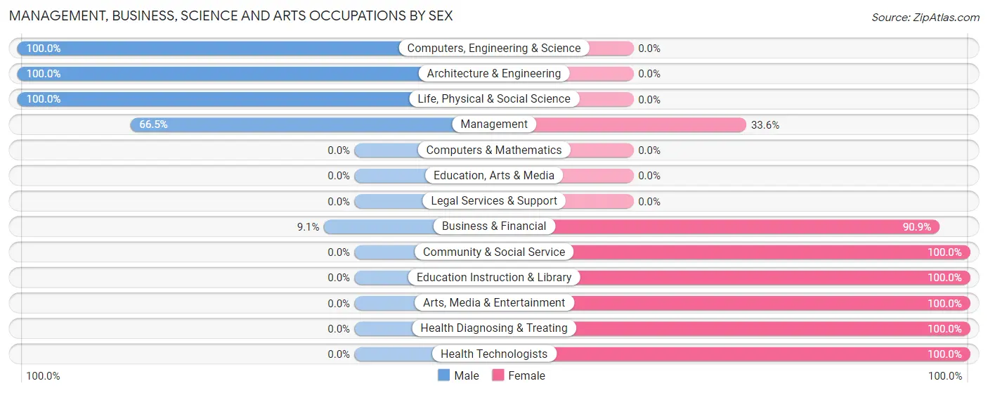 Management, Business, Science and Arts Occupations by Sex in Zip Code 74875